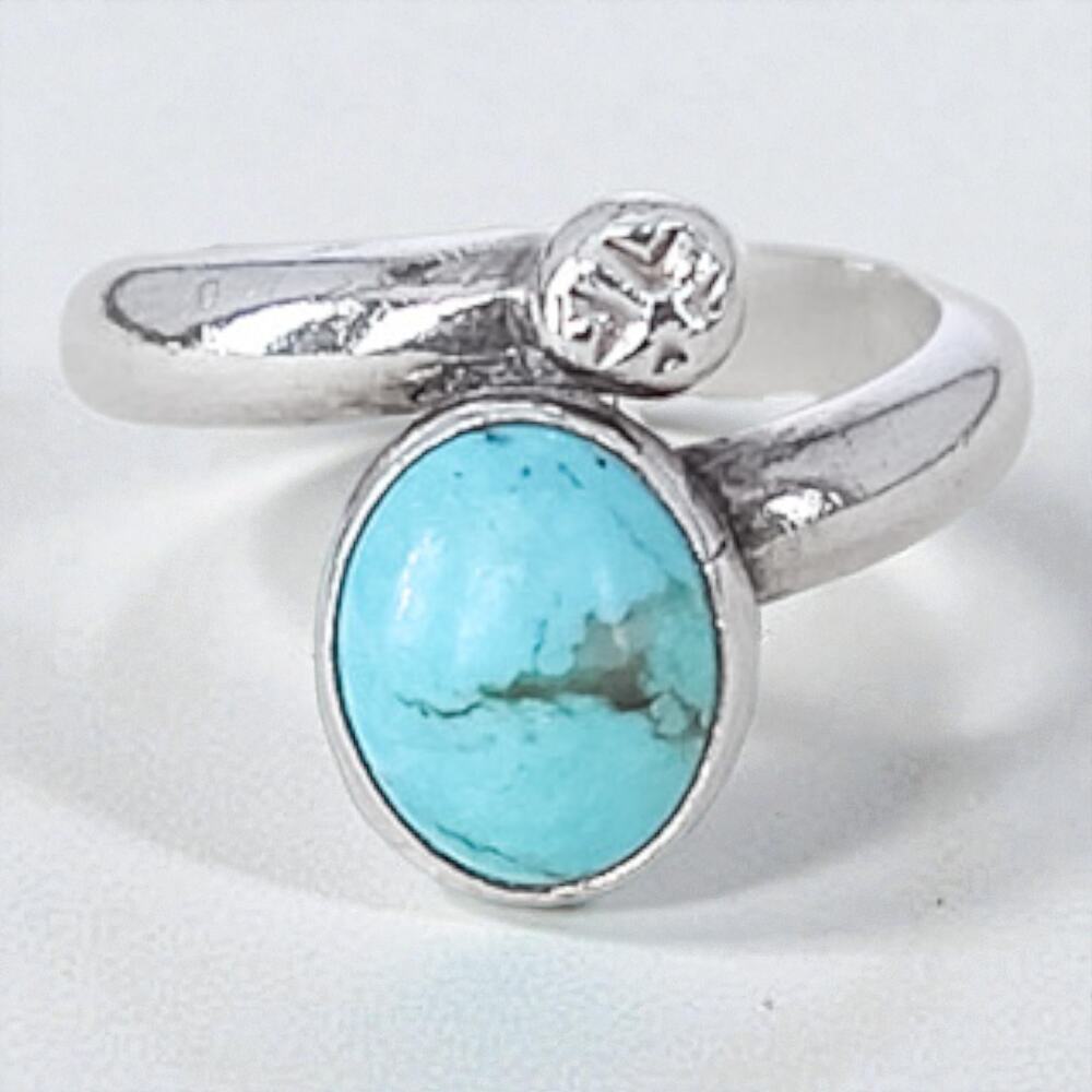 Vintage 925 Sterling Silver Signed EP Turquoise Wrap Ring Southwestern Size 6.5